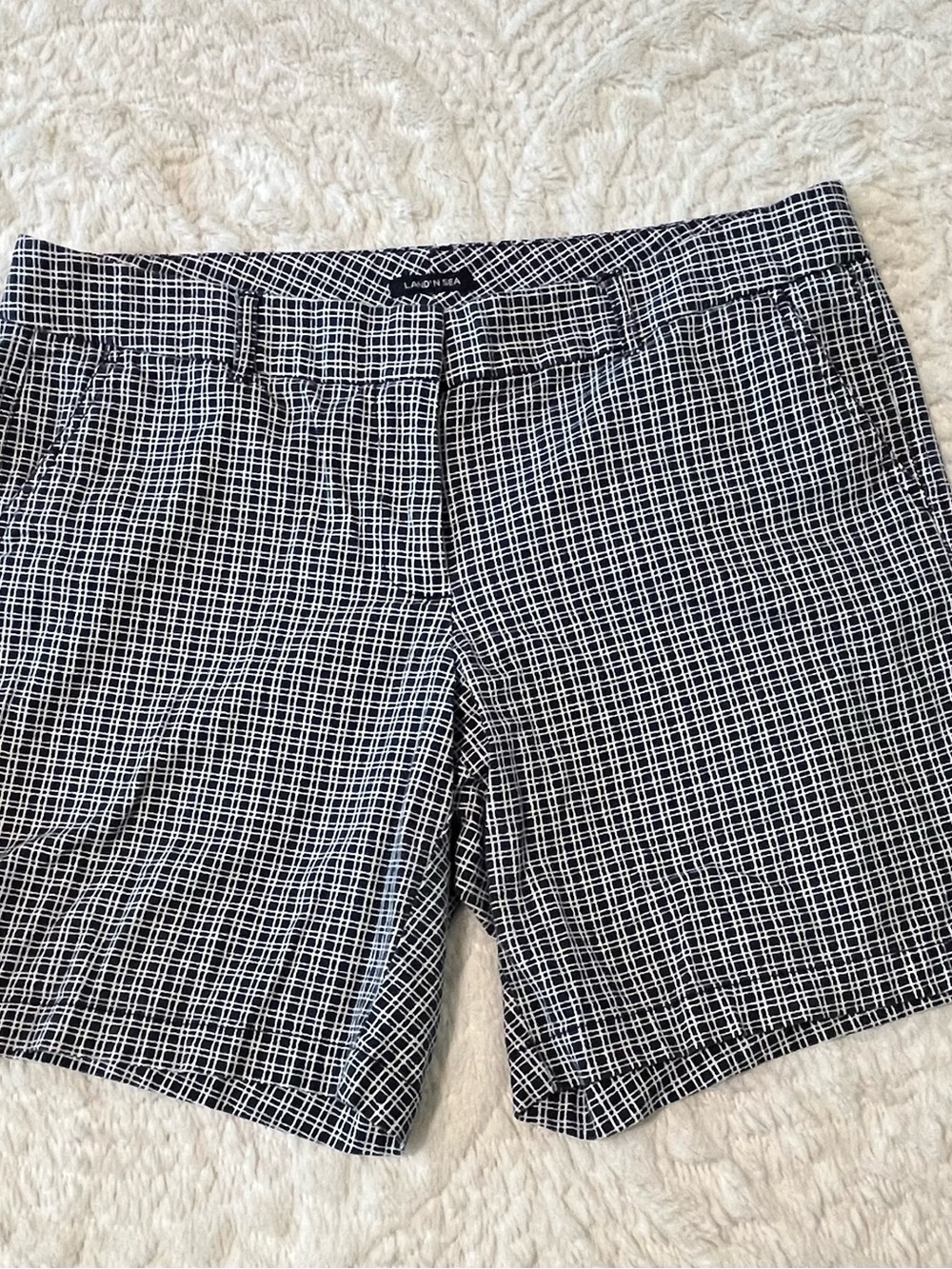 Land N Sea Baby Blue Grid Print Bermuda Shorts Size 14